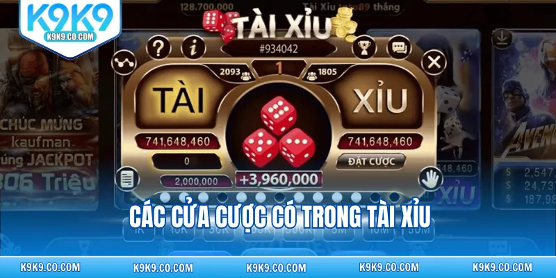 Các cửa cược có trong Tài Xỉu